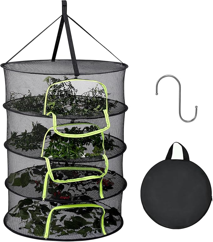 LUKETURE 4-Layer Hanging Herb Dryer Rack - with U-Zipper Mesh Net & Hook, Foldable Collapsible Drying Rack for Plants, Herbs, Flowers, Fish, Jerky, Laundry - Bloomnest