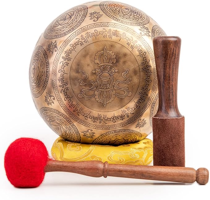 Large Tibetan Singing Bowl Set - 9" Master Healing Grade For Sound Bath Chakra 7 Metal Meditation Yoga By Himalayan Bazaar - Bloomnest