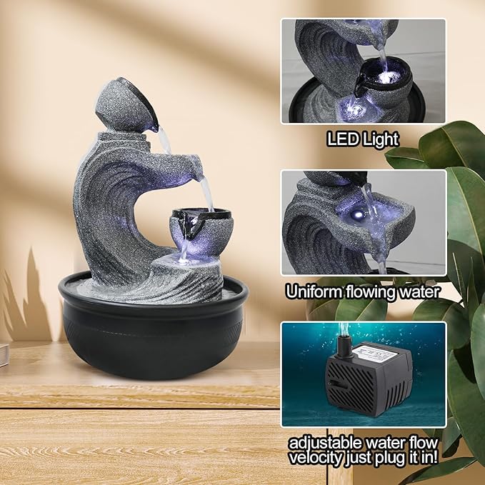 15.7-inch High 4-Tier Indoor Tabletop Water Fountain Polyresin Water Fountains - Resin Crafts - Elegant Design - Tabletop Ornament - Ideal for Desktop Home Office Living Room Gifts