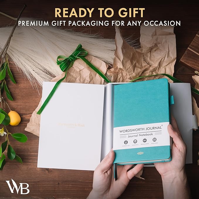 Wordsworth & Black A5 Lined Journal 216 Lined Pages, Hardcover Leather, 120 GSM Paper, Journaling Notebook for Work & Sketching, Journals for Women, Men - Gifts Box Included Turquoise - Bloomnest
