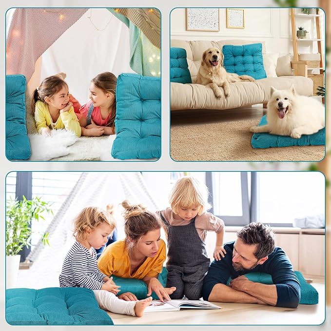 Jerify Floor Pillow Cushions 22 x 22 Inch Round Square Large Meditation Floor Pillow for Classroom Adult Meditation Picnic Party Cushion for Seating Gift Christmas(Square,Blue,4 Pcs) - Bloomnest
