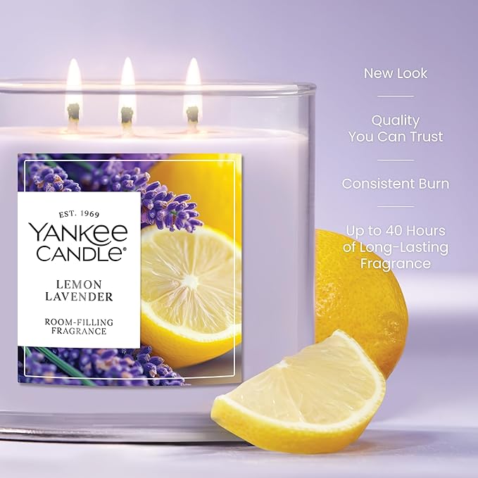 Yankee Candle Lemon Lavender, Scented Candle, 14.5oz 3-Wick Candle Jar with up to 40 Hours Burn Time, Giftable - Bloomnest