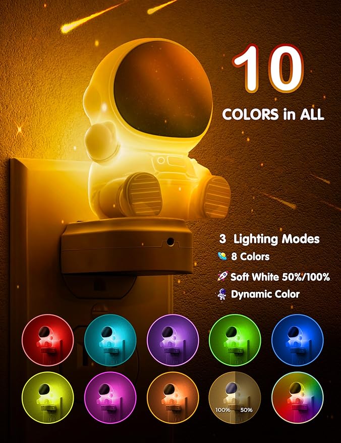 L LOHAS LED Night Light for Kids, 3D Space Night Light Plug in, Dusk to Dawn Nursery Night Lights, RGB+Soft White 3000K, 3 Lighting Modes, Room Decor, Children - Bloomnest