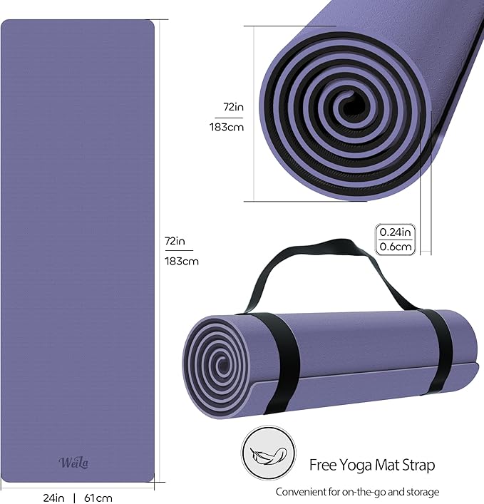 Non-slip TPE Yoga Mat for Women & Men,72"x24" Double-Sided Workout Mat for Home Gym Pilates Fitness,1/4 Inch Packable Lightweight Exercise Mat with Strap for Travel,Non Toxic Exercise Floor Mat - Bloomnest