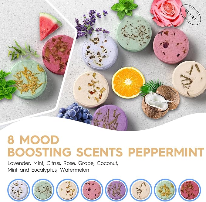 Shower Steamers Aromatherapy Stocking Stuffers Christmas Gifts for Women 8 PCS, Shower Bombs Gifts for Mom with Lavender Fruit Natural Essential Oils, Self Care Gifts for Women & Lover - Bloomnest