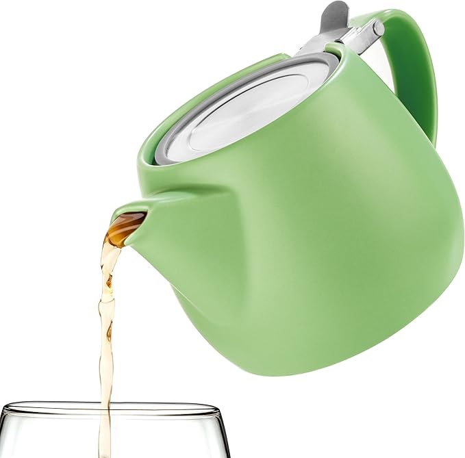 Tealyra - Pluto Porcelain Small Teapot Lime - 18.2-ounce (1-2 cups) - Matte Finish - Stainless Steel Lid and Extra-Fine Infuser To Brew Loose Leaf Tea - 540ml - Bloomnest