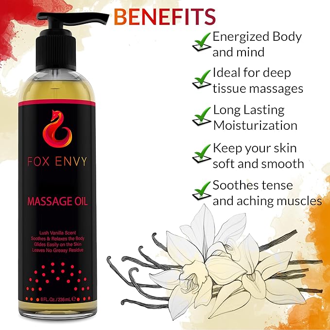 Body Massage Oil: Massage Oil for Massage Therapy, Premium Massaging Oil-Lush Vanilla Scent with Jojoba & Coconut, Therapeutic Oil 1Bottle, 8 fl oz - Bloomnest