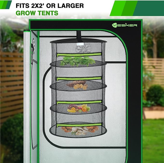 Yesker 4 Layer Herb Drying Rack Hanging Mesh Net Foldable Plant Drying Racks 24" w Green Zipper Pruning Shears Hook Dryer Hanging Rack for Herbs Seed Bud Fruit Clothes Grow Tent Closets Garden Outdoor - Bloomnest
