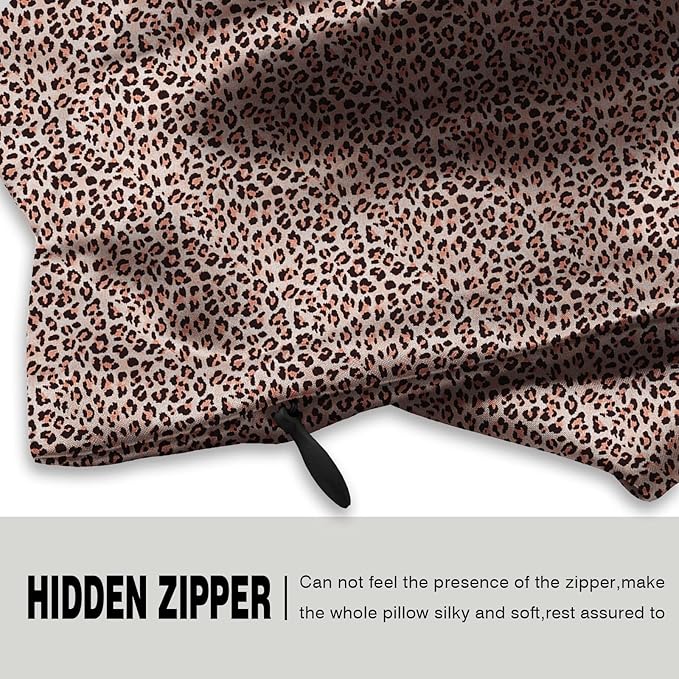Mulberry Silk Pillowcase for Hair and Skin Queen Size Leopard Print Silk Pillow Cases with Zipper Soft Breathable Smooth Cooling Silk Pillow Covers for Sleeping (Taupe Leopard, 20"X 30",1Pcs) - Bloomnest