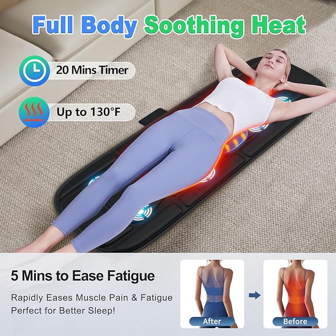 Full Body Massage Mat with Heat, Back Massager for Recliner with Lumbar Support, Heating & Vibration, Massage Chair Pad for Seniors, Office Workers & Family, Fatigue & Pain Relief in Office, Home - Bloomnest