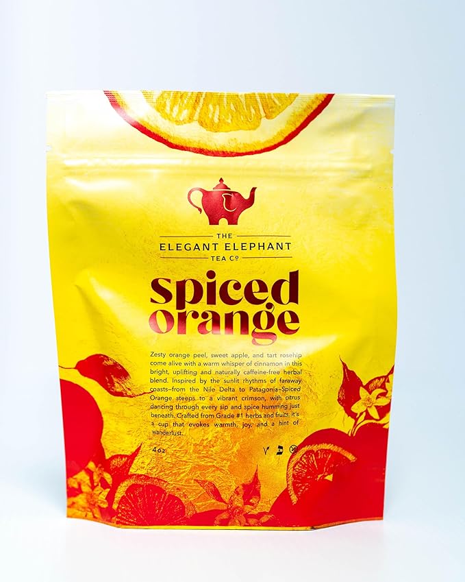 Spiced Orange Tea, Loose Leaf Herbal Tea – Sweet, Spicy, Caffeine-Free – Orange, Apple & Cinnamon Spice – Drink Hot or Iced – 4 oz Resealable Bag (Makes 50 Cups) – The Elegant Elephant - Bloomnest