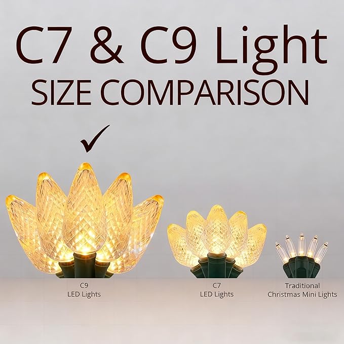 echosari 25 Pack C9 LED Replacement Christmas Light Bulbs for Outdoor String Lights, 0.8W UL Listed Commercial Grade Holiday Bulbs, C9/E17 Candelabra Base Sockets (Warm White) - Bloomnest