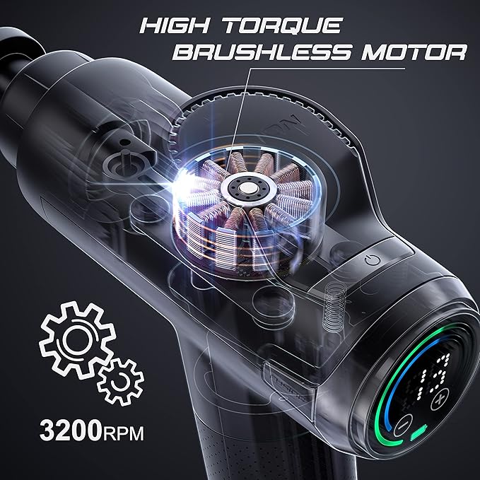 Fusion Black Pro Deep Tissue Massage Gun for Athletes - Percussion Massager for Pain Relief, Muscle Therapy and Relaxation - Bloomnest