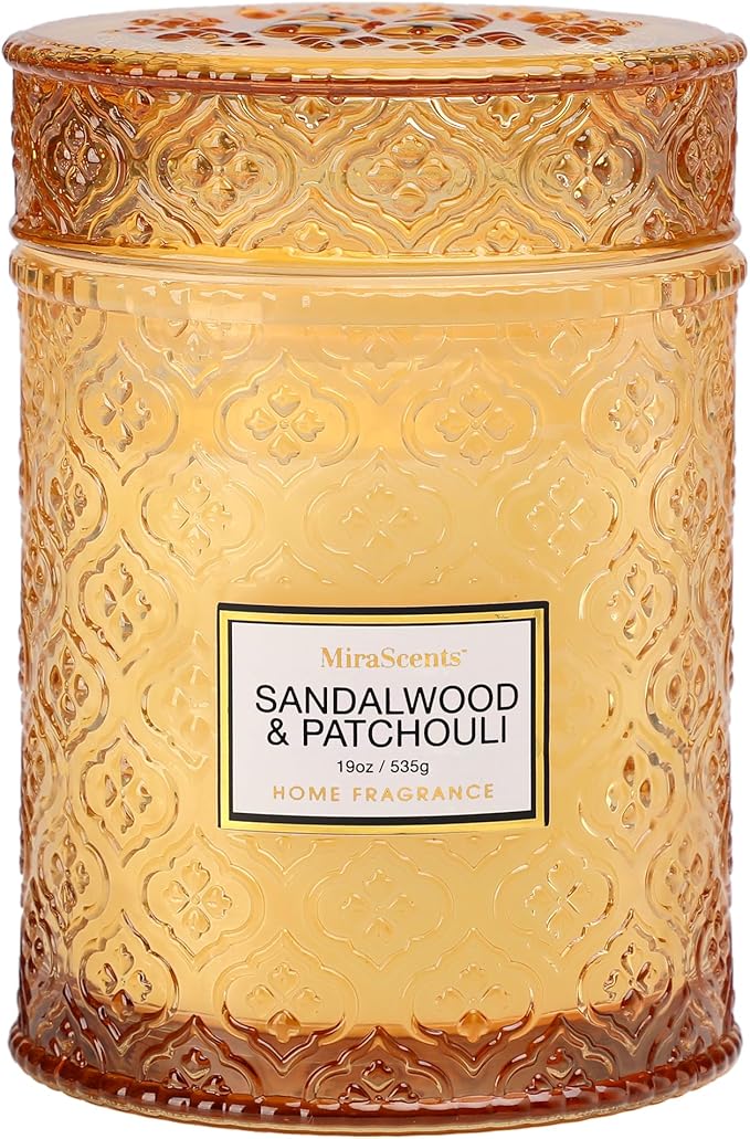 Sandalwood & Patchouli Scented Candles, 19oz Luxury Gifts for Women, Orange Decorative Glass Candles, Natural Soy Wax for Home Fragrance - Bloomnest