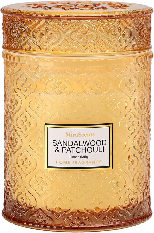 Sandalwood & Patchouli Scented Candles, 19oz Luxury Gifts for Women, Orange Decorative Glass Candles, Natural Soy Wax for Home Fragrance - Bloomnest