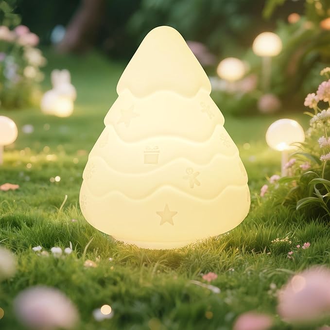 Night Light for Kids, Rechargeable Dimmable Silicone LED Nightlight with 7 Colors, Baby Nursery Night Lamp, Touch Squishy Lamp, Cute Gifts for Girls, Boys, Toddler Room Decor, Christmas Tree - Bloomnest