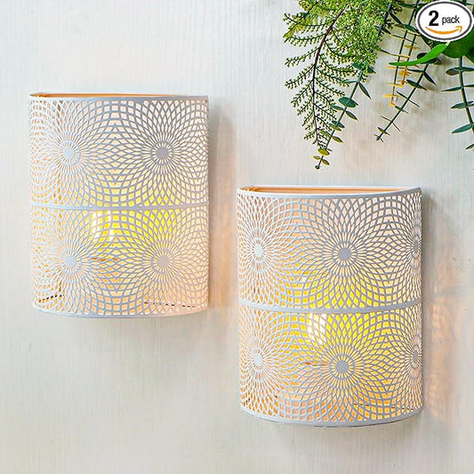 JHY DESIGN Set of 2 Battery Powered Lamp 8''H Vintage Wall Mount Lamp Metal Wall Sconce Lighting with LED Edison Style Bulb and 6-Hours Timer Wall Decor for Bedroom Living Room Hallway(Sunflower - Bloomnest