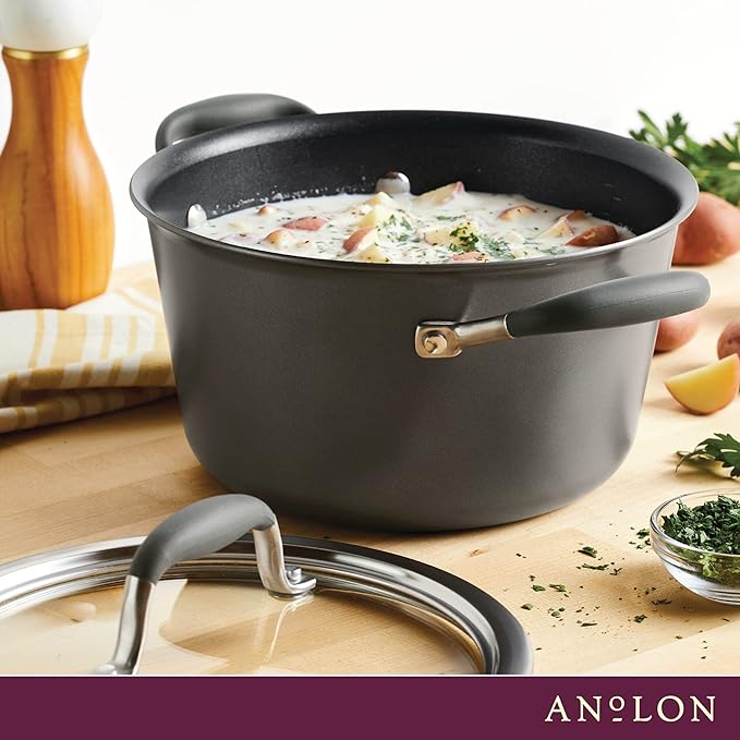 Anolon Advanced Home Hard-Anodized Nonstick Tapered Sauce Pan/Saucepot, 4.5-Quart (Moonstone) - Bloomnest