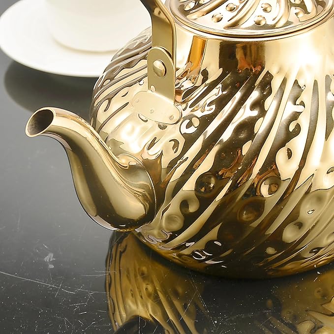 SANQIAHOME 2000ml stainless steel antique style teapot,with Infuser, thickened boiling kettle, lifting handle,Gold - Bloomnest