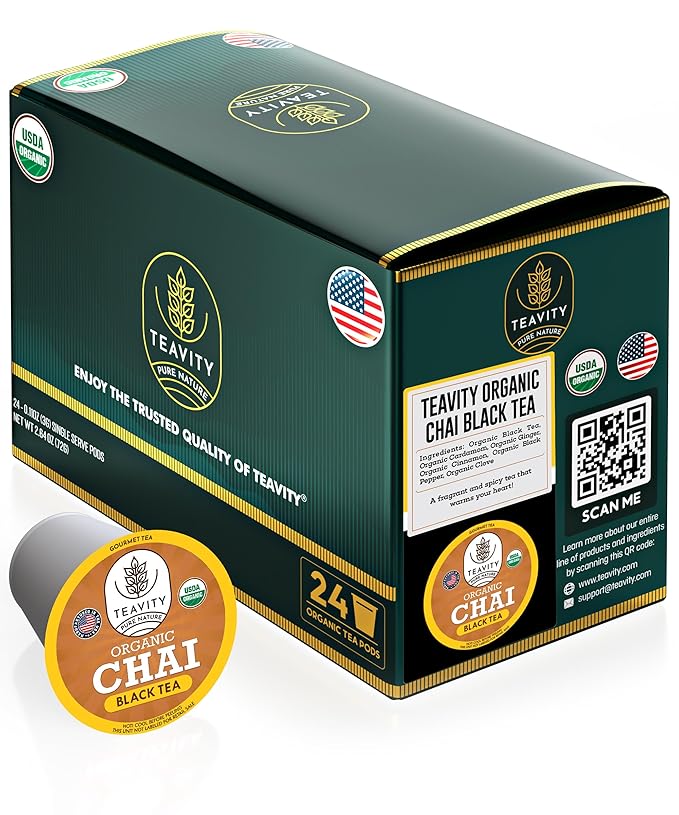 Organic Chai Black Tea Pods for Keurig Naturally Caffeinated by Teavity (24 Tea Pods) - Bloomnest