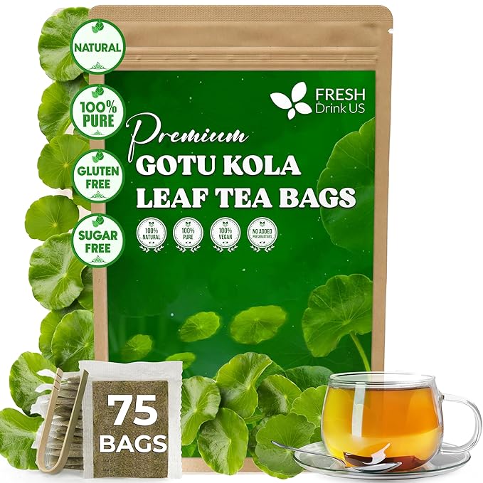 FreshDrinkUS, Premium Gotu Kola Leaf Tea – 75 Tea Bags | Pure Dried Centella Asiatica Leaves | Naturally Caffeine-Free Herbal Tea | Refreshing Aroma & Smooth Taste | Premium Herbal Infusion. Vegan - Bloomnest