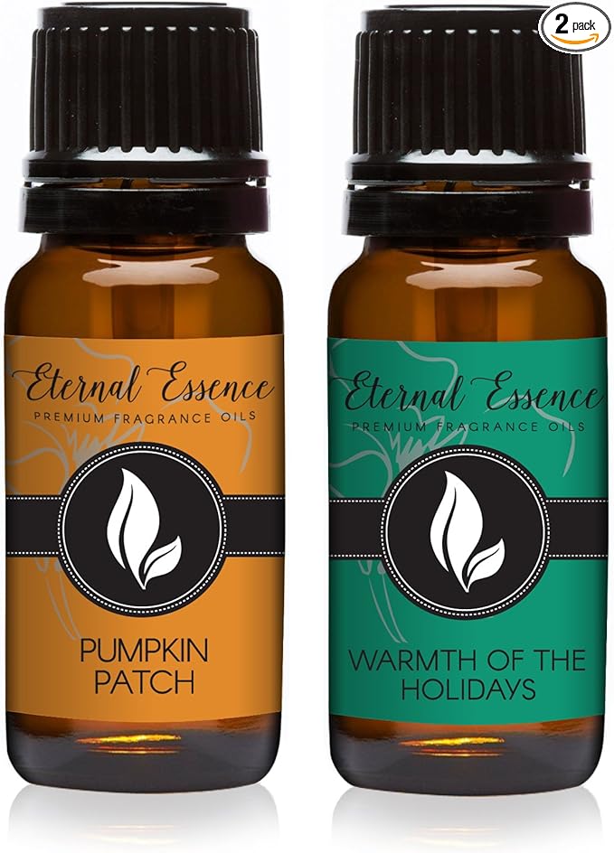 Eternal Essence Oils 2 Pack 10ml Premium Fragrance Oil - Pumpkin Patch & Warmth of The Holidays - for Candle, Soap Making, Aromatherapy, Diffusers, Home Care, & Humidifiers EternalEssenceOils