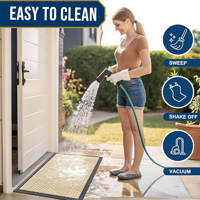 Smiry Front Door Mat Outside Entrance, Heavy Duty Sturdy Natural Rubber Doormat, Trap Dirt and Moisture, Easy Clean Low Profile Mats for Indoor Outdoor Entry, Irregular Triangle (47x24, Beige) - Bloomnest