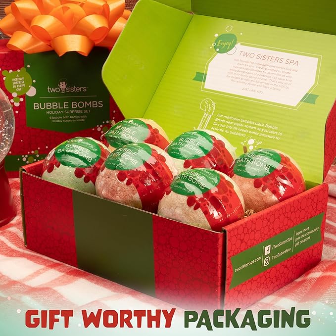 Christmas Bath Bombs for Kids with Surprise Toys Inside (6 Pack) - Holiday Gifts and Stocking Stuffers for Boys and Girls - Bubble Treats with Cheerful Scents, USA Made by Two Sisters - Bloomnest