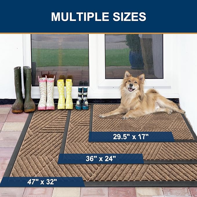 Smiry Front Door Mat Outside Entrance, Heavy Duty Sturdy Natural Rubber Doormat, Trap Dirt and Moisture, Easy Clean Low Profile Mats for Indoor Outdoor Entry, Irregular Triangle (71x47, Coffee) - Bloomnest