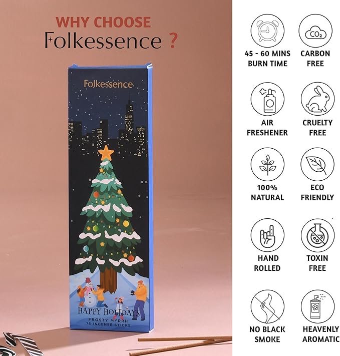 Folkulture Incense Sticks (75 Sticks) |8" Premium Myrrh Incense Sticks for Meditation, Aromatherapy,Relaxation Gifts | No Charcoal,Organic, Non Toxic, 45 Mins, Long Burning Insence-Sticks FOLKULTURE