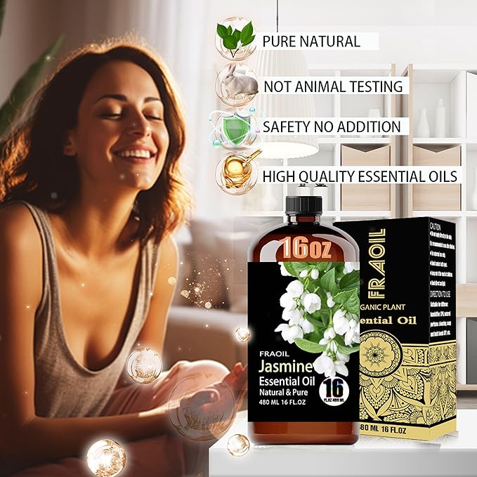 Jasmine Essential Oil, Jasmine Oil 16 Fl Oz 480 ML for Diffuser Humidifier Yoga Cleaning DIY Candle Soap Making Perfume Gift for Women Essential Oils - Bloomnest