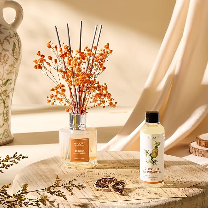 Airkeep Reed Diffuser Oil Refill/Coconut&Pineapple/3.38oz（100ml/1 Pack/Scented Oil Refill for Diffuser Home Fragrance for Bedroom, Bathroom Office Home Decor - Bloomnest