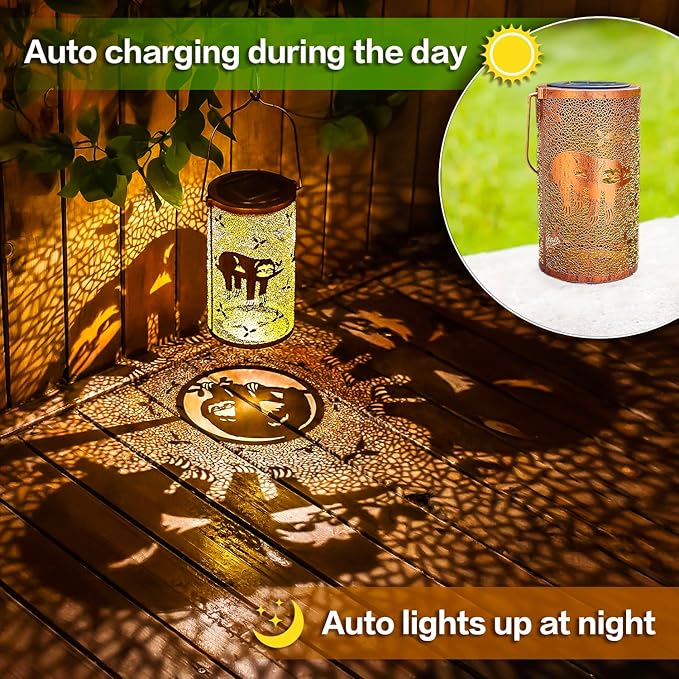 Sloth Solar Lanterns Outdoor Waterproof Hanging Solar Lights Sloth Gifts for Women Men Metal Decorative LED Sloth Lanterns for Garden Decor,Yard,Patio,Lawn,Tabletop,Pathway,Landscape - Bloomnest