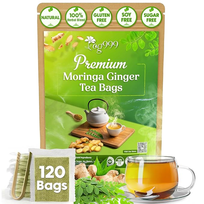 TOG999, Permium Moringa Ginger Herbal Tea – 120 Tea Bags – Caffeine-Free, Smooth & Warming Blend – Pure Ingredients, Sustainably Sourced. No Sugar. No Gluten. Vegan. - Bloomnest
