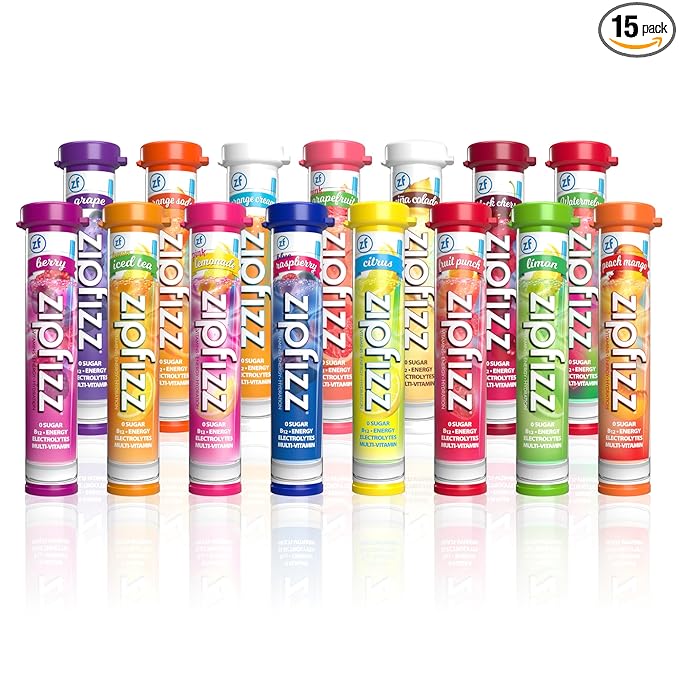 Zipfizz Daily Energy Drink Powder, Variety Pack, 15 Pack | 3-in-1 Sustained Energy, Rapid Hydration, and Essential Vitamins | Sugar-Free | Electrolyte Powder | Contains Vitamin B-12 & Antioxidants - Bloomnest