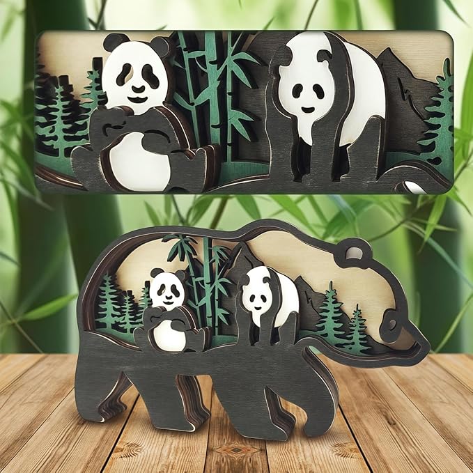 Drawelry 3D Wood Carving Animals Lamp Home Decorative, Cute Bear Family Elephant Presents Ideas Christmas Living Room Office Decor Warm LED Night Lights Gift for Friend Daughter Son Mom Dad (Panda) - Bloomnest