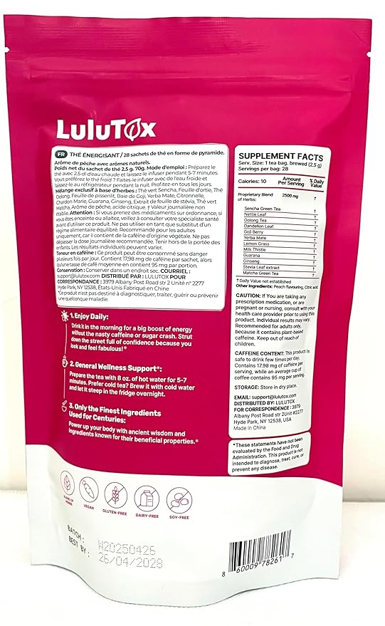 LULUTOX Detox Tea - Herbal Blend with Dandelion, Ginseng, and Ginger - Supports A Healthy Weight, Digestive Health - Vegan, All Natural, Laxative-Free - Peach Flavor (3 Pack x 28 Servings) - Bloomnest