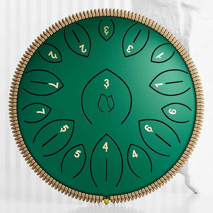 Steel Tongue Drum 12 Inch 15 Notes, Steel Drums Instruments for Kids Adults, Hand Pan Drum with Music Book, Drum Mallets and Carry Bag, Handpan C Major, Green - Bloomnest