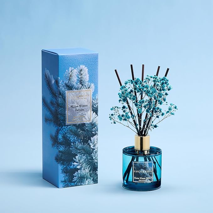COCORRÍNA Reed Diffuser - Maine Winter Balsam Reed Diffuser Set with 8 Sticks & Preserved Baby's Breath, Reed Diffuser for Home Bathroom Shelf Decor - Bloomnest