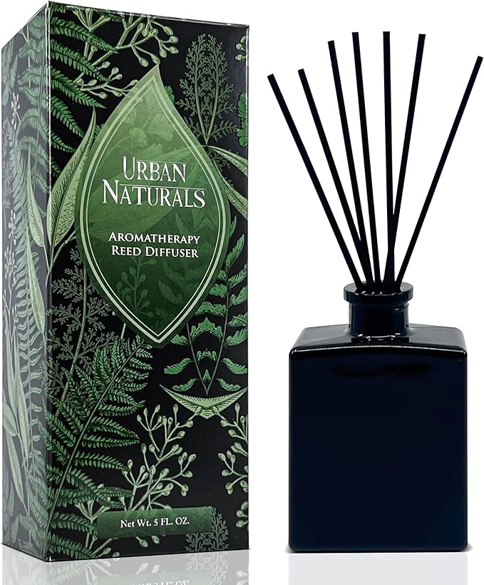 Urban Naturals Balsam Forest Reed Diffuser Oil Set – Fraser Fir, Evergreen, Pine, Woodsy Cedar and Sandalwood – 5 Ounce Sleek Black Rectangular Refillable Glass Bottle – Made in the USA UrbanNaturals