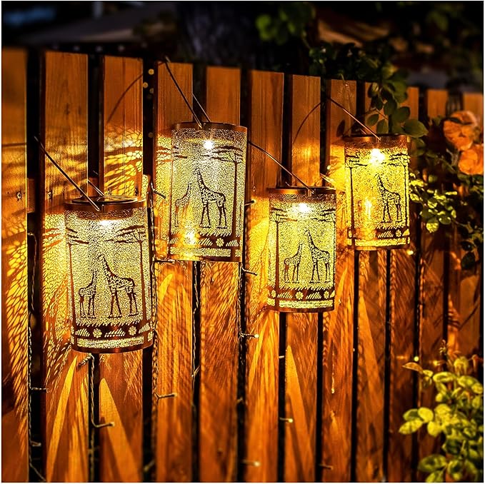 2 Pack Giraffe Solar Lanterns Outdoor Waterproof Hanging Solar Lights Giraffe Gifts for Women Men Metal Decorative LED Giraffe Lanterns for Garden Decor,Yard,Patio,Lawn,Tabletop,Pathway,Landscape - Bloomnest