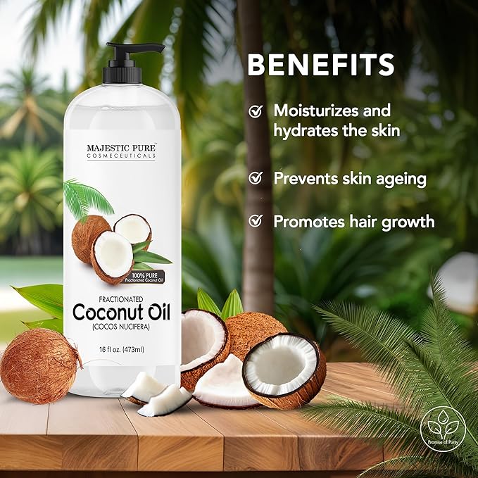 Majestic Pure Fractionated Coconut Oil - Relaxing Massage Oil, Liquid Carrier Oil for Diluting Essential Oils - Skin, Lip, Body & Hair Oil Moisturizer & Softener - 16 fl oz - Bloomnest