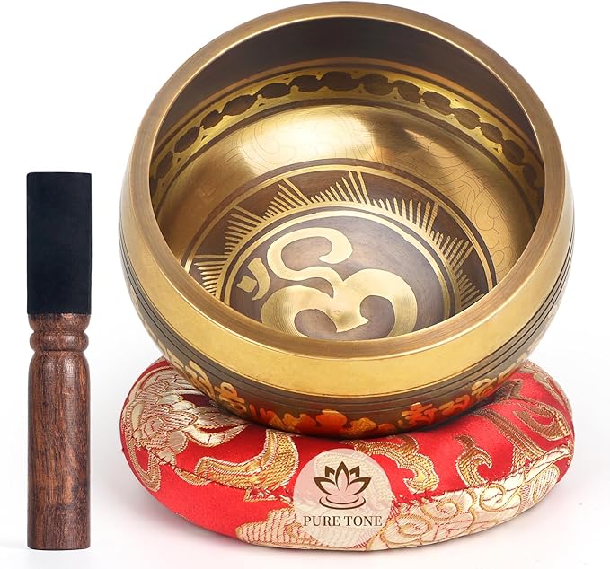 AKLOT HandMade Meditation Singing Bowl: Tibetan Sound Bowl Set with Pure Tone, Sound Bath Bowl with Cushion, Mallet, Spiritual Gift for Chakra Clearing, Mind Healing, Yoga, Prayer, Relaxation (4 Inch)