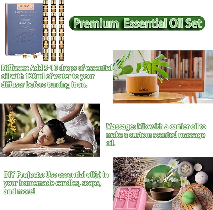 Essential Oils Set - Top 15 Scents for Diffuser, Humidifier, Skin Care, Aromatherapy, Massage, Candle & Soap Making - Fragrance Gift Set (5ml) - Bloomnest