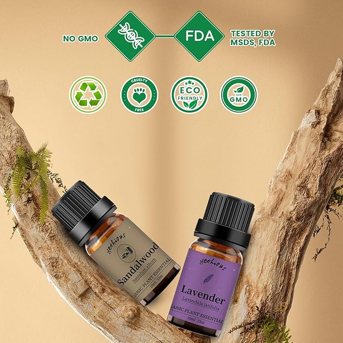 yethious Sandalwood Lavender Essential Oil Set 2 Pack 100% Pure Organic Sandalwood Essential Oil Undiluted Lavender Aromatherapy Oils for Diffuser, Perfume, Soap, Candle Making 2 x 10ML - Bloomnest