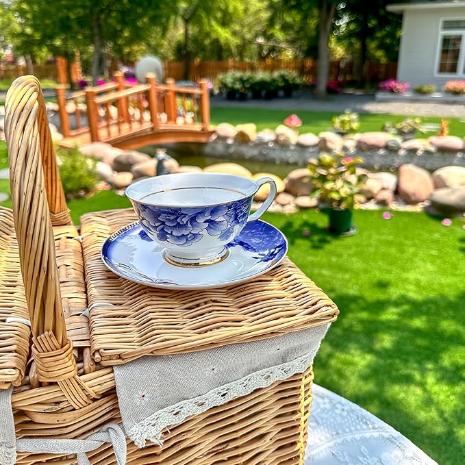 ACMLIFE Bone China Tea Sets, Blue and Gold Tea Set for Adults Porcelain Tea Cup Set, Cup and Saucer Set Vintage Floral for Women Party or Christmas Gifts Giving (china blue) - Bloomnest