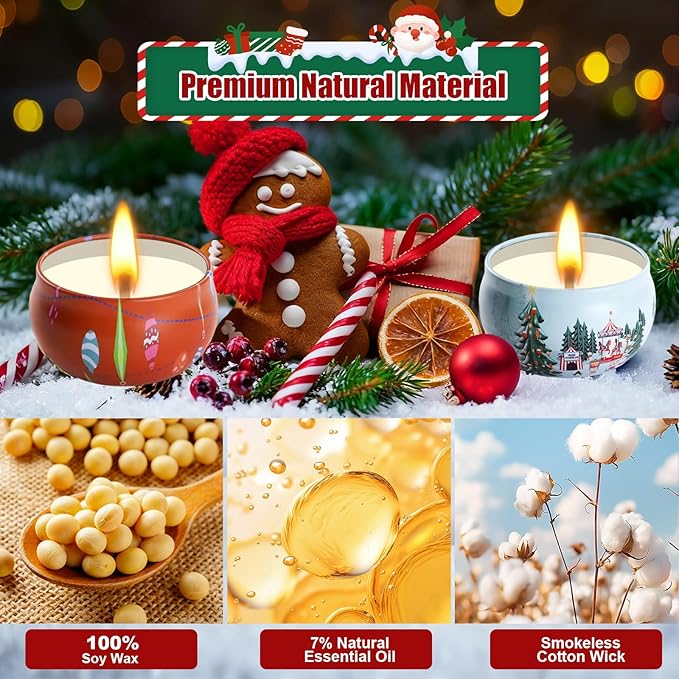 12 Pack Christmas Scented Candles with Natural Soy Wax, Long Lasting Aromatherapy Soy Candles for Home Scented, Christmas Candles Gift Set for Women & Friends - Bloomnest