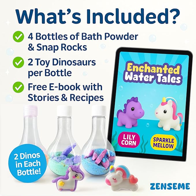Kids Bath Bombs Powder with Mini Unicorn Inside – Bubble Bath for Kids – Bathtime Experiment Kit Mix - Blast of Foam & Colour Surprise – Gift Set of 4 - Bloomnest