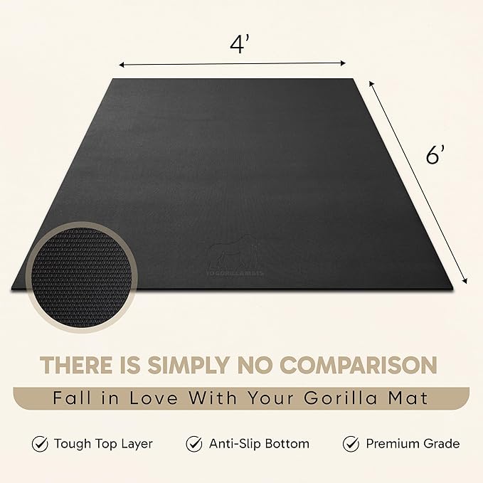Gorilla Mats Premium Extra Large Exercise Mat – 9' x 6' x 1/4" Ultra Durable, Non-Slip, Workout Mat for Instant Home Gym Flooring – Works Great on Any Floor Type or Carpet – Use With or Without Shoes - Bloomnest
