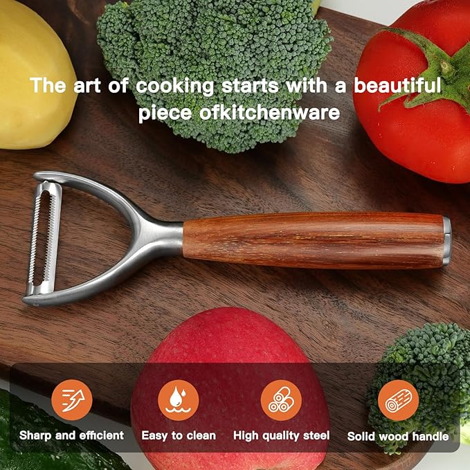 Serrated Blade Premium Y Type 304 Stainless Steel Multifunctional Kitchen Peeler Real Wood Handle Ultra Sharp Blade Vegetable Potato Apple(Boluoge) - Bloomnest